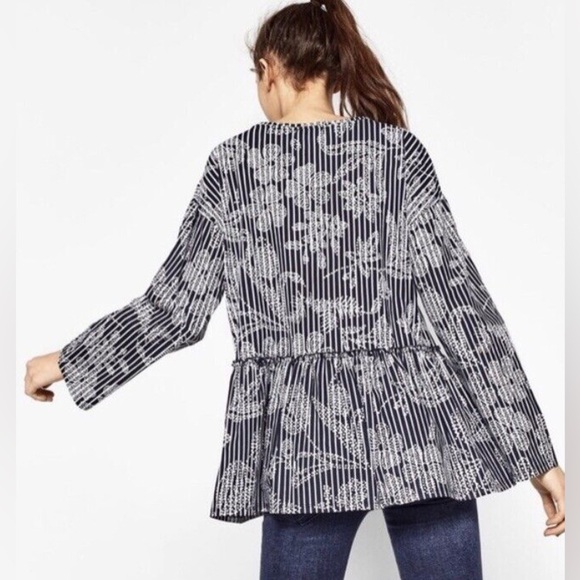 Zara | Floral and Stripes Peplum Top - Picture 4 of 13